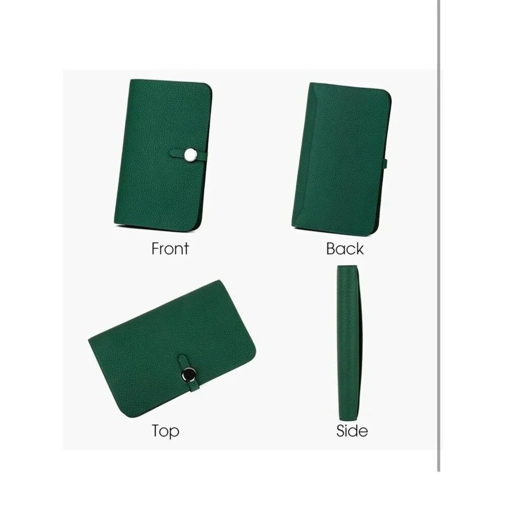 Genuine Leather Card Holder Bifold Passport Long Handmade Wallet Green Clutch
